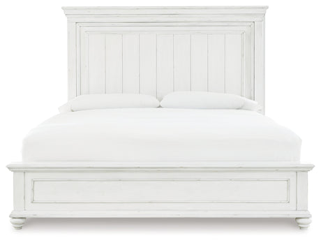 Kanwyn Whitewash Queen Panel Bedroom Set with Dresser, Mirror and 2 Nightstands - Ornate Home