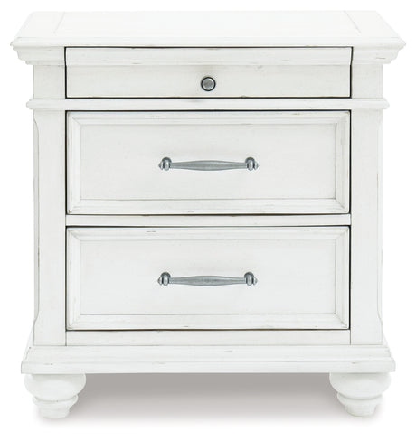 Kanwyn Whitewash Queen Panel Bedroom Set with Dresser, Mirror and 2 Nightstands - Ornate Home