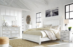 Kanwyn Whitewash Queen Panel Bedroom Set with Dresser, Mirror and 2 Nightstands - Ornate Home