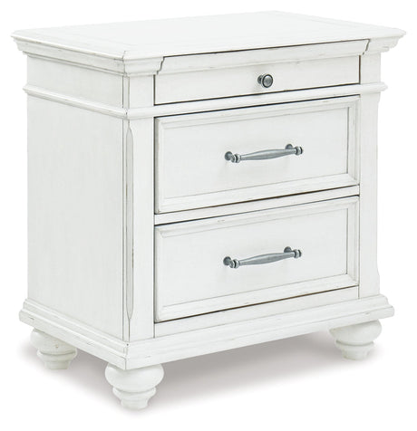 Kanwyn Whitewash Queen Panel Bedroom Set with Dresser, Mirror and Nightstand - Ornate Home