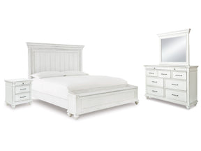 Kanwyn Whitewash Queen Panel Storage Bedroom Set with Dresser, Mirror and Nightstand (Online Special Price) - Ornate Home