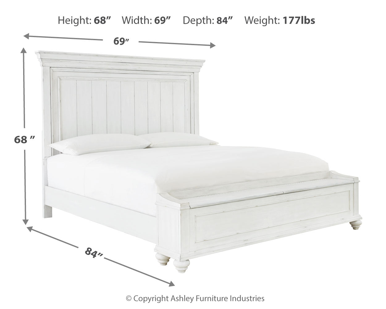 Kanwyn Whitewash Queen Panel Storage Bedroom Set with Dresser, Mirror and Nightstand (Online Special Price) - Ornate Home