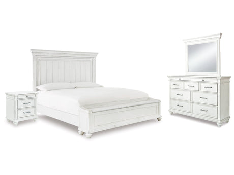 Kanwyn Whitewash Queen Panel Storage Bedroom Set with Dresser, Mirror and Nightstand - Ornate Home