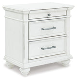 Kanwyn Whitewash Queen Upholstered Panel Bedroom Set with Dresser, Mirror, and Nightstand (Online Special Price) - Ornate Home
