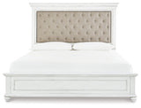 Kanwyn Whitewash Queen Upholstered Panel Bedroom Set with Dresser, Mirror, and Nightstand (Online Special Price) - Ornate Home