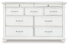 Kanwyn Whitewash Queen Upholstered Panel Bedroom Set with Dresser, and Nightstand - Ornate Home