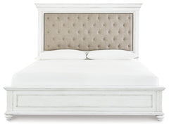 Kanwyn Whitewash Queen Upholstered Panel Bedroom Set with Dresser, and Nightstand - Ornate Home