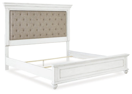 Kanwyn Whitewash Queen Upholstered Panel Bedroom Set with Dresser, and Nightstand - Ornate Home