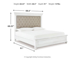 Kanwyn Whitewash Queen Upholstered Panel Bedroom Set with Dresser, and Nightstand - Ornate Home