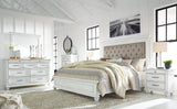 Kanwyn Whitewash Queen Upholstered Panel Bedroom Set with Dresser, and Nightstand - Ornate Home