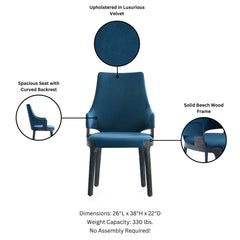 Kara Dining Arm Chair in Blue (set of 2) - Ornate Home