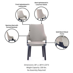 Kara Dining Arm Chair in Light Grey - Ornate Home