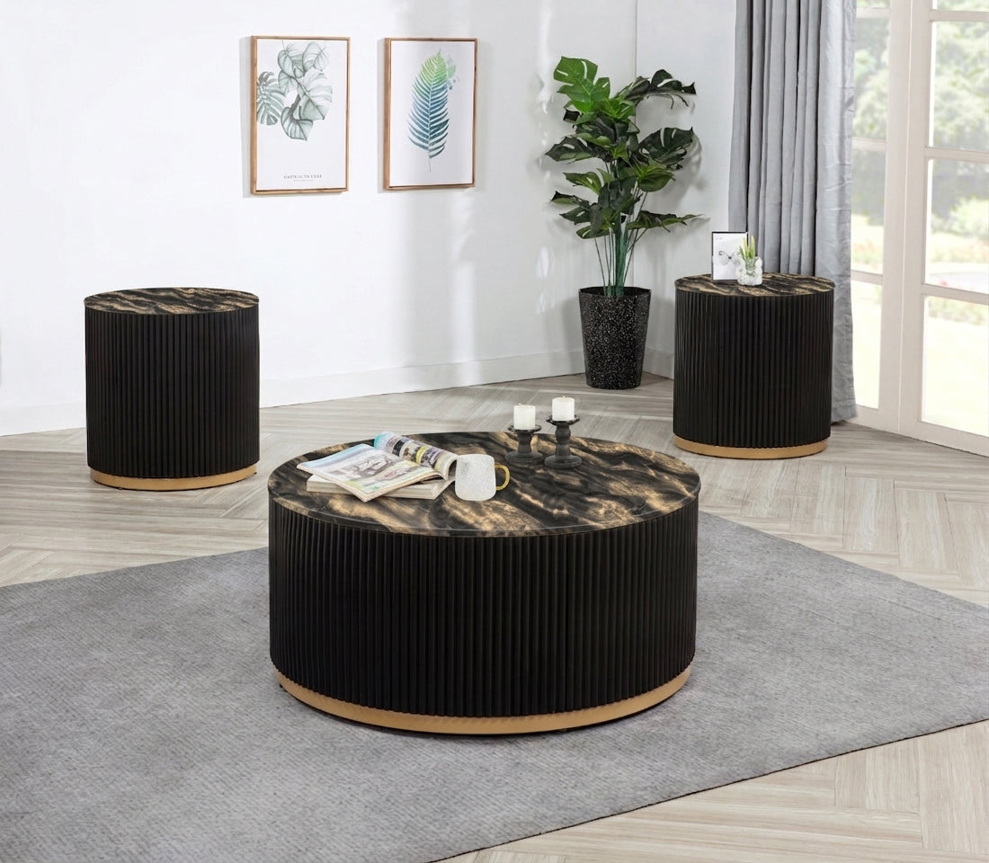 Kara Gold/Black Round End Table - Ornate Home
