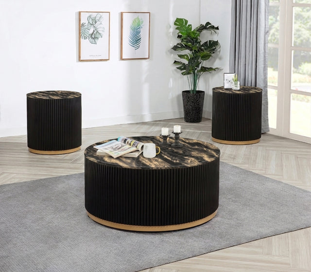 Kara Gold/Black Round End Table - Ornate Home