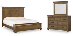 Karallin Medium Brown Queen Panel Storage Bed, Dresser and Mirror - Ornate Home