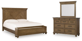 Karallin Medium Brown Queen Panel Storage Bed, Dresser and Mirror - Ornate Home