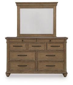 Karallin Medium Brown Queen Panel Storage Bed, Dresser and Mirror - Ornate Home