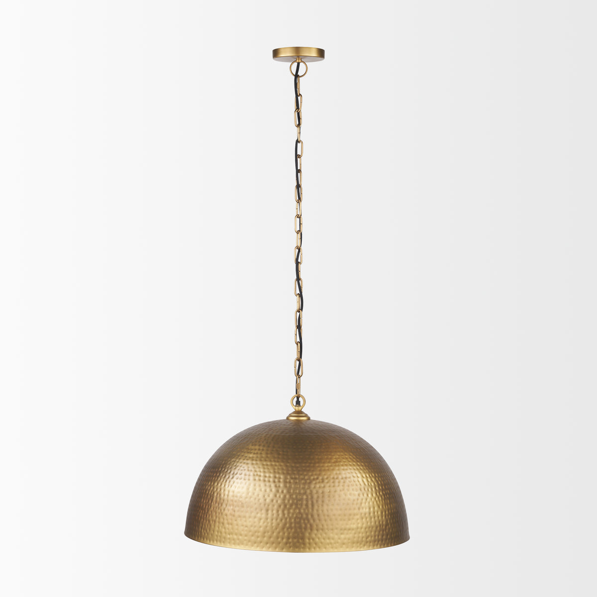 Karina Gold 24" Round Brass-Tone Hammered Metal Dome Pendant Light - Ornate Home