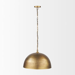 Karina Gold 24" Round Brass-Tone Hammered Metal Dome Pendant Light - Ornate Home