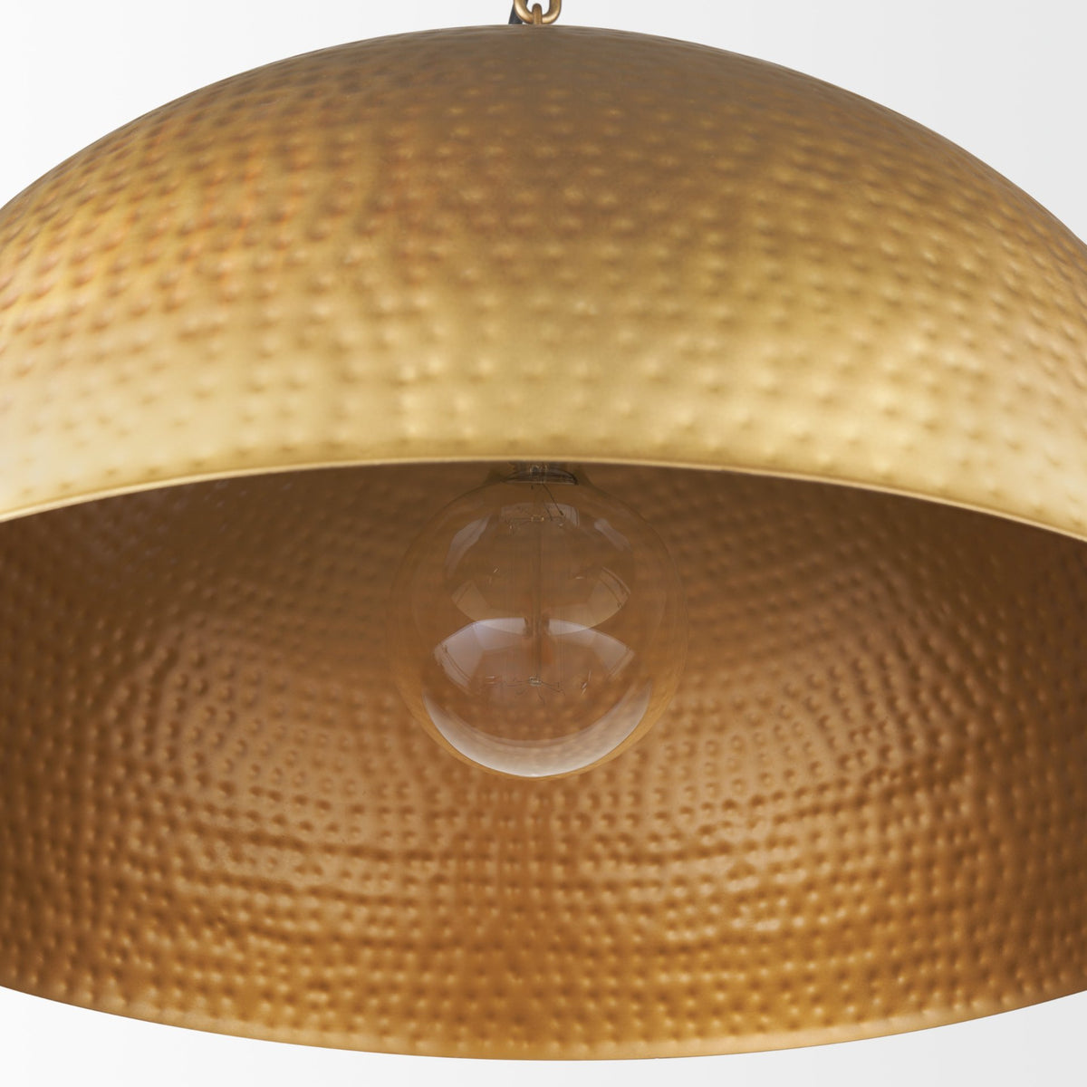 Karina Gold 24" Round Brass-Tone Hammered Metal Dome Pendant Light - Ornate Home