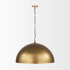 Karina Gold 36" Round Brass-Tone Hammered Metal Dome Pendant Light - Ornate Home