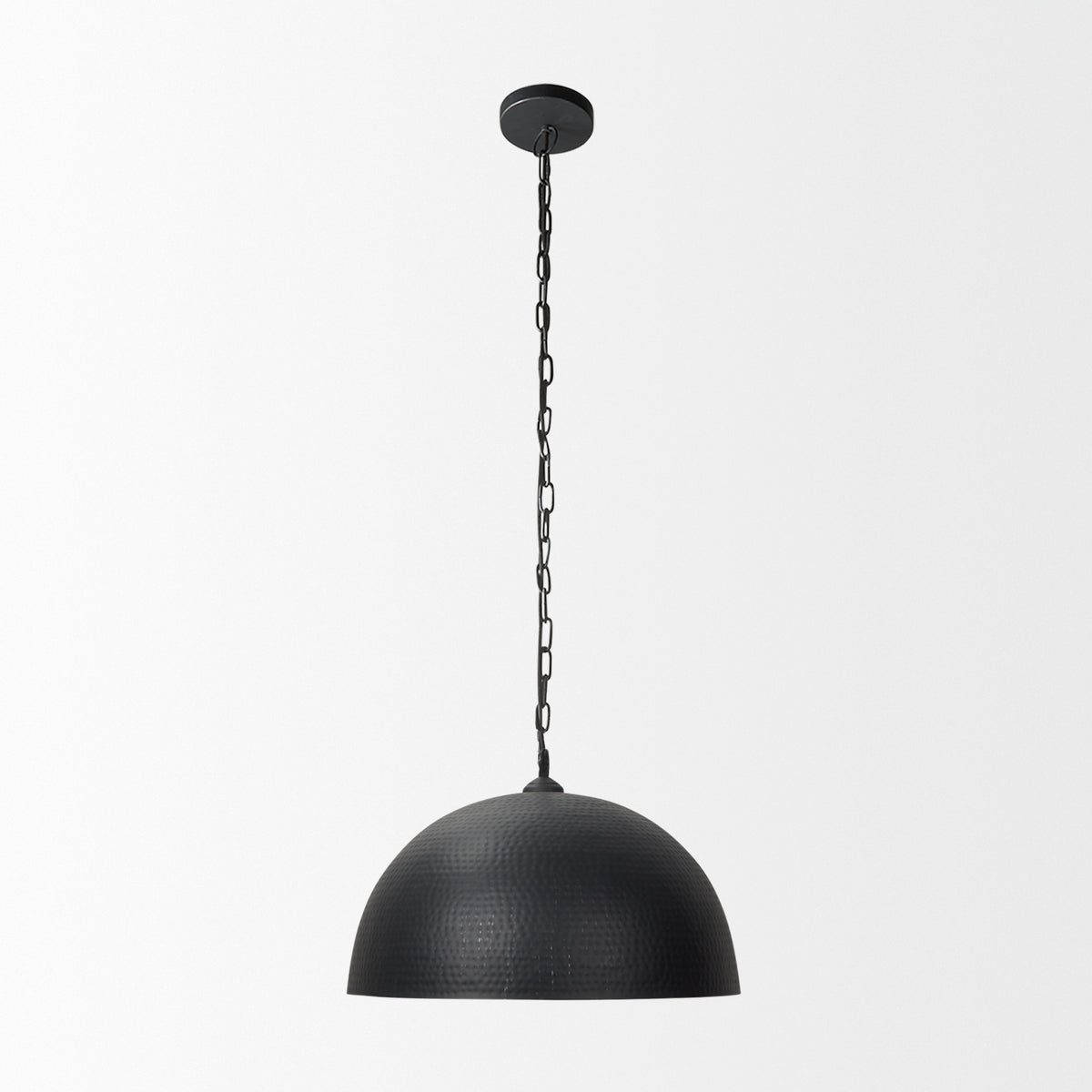 Karina Matte Black 24" Round Hammered Metal Dome Pendant Light - Ornate Home