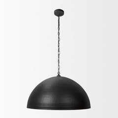 Karina Matte Black 36" Round Hammered Metal Dome Pendant Light - Ornate Home