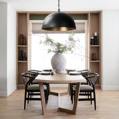 Karina Matte Black 36" Round Hammered Metal Dome Pendant Light - Ornate Home