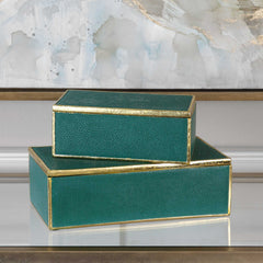 Karis Emerald Green Boxes (Set of 2) - Ornate Home