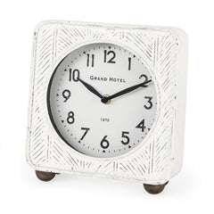 Karl White Rustic Iron Rounded Square Table Clock - Ornate Home