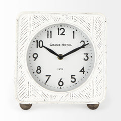 Karl White Rustic Iron Rounded Square Table Clock - Ornate Home