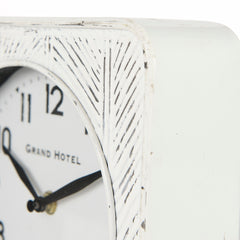 Karl White Rustic Iron Rounded Square Table Clock - Ornate Home