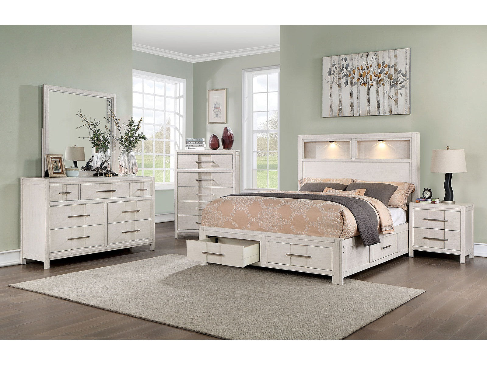 Karla White 5 Pc. Queen Bedroom Set w/ 2NS - Ornate Home