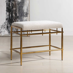Karleen Gold/White Plush Small Brass Bench - Ornate Home