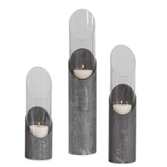 Karter Gray/Silver Iron & Glass Candleholders (Set of 3) - Ornate Home
