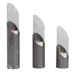 Karter Gray/Silver Iron & Glass Candleholders (Set of 3) - Ornate Home