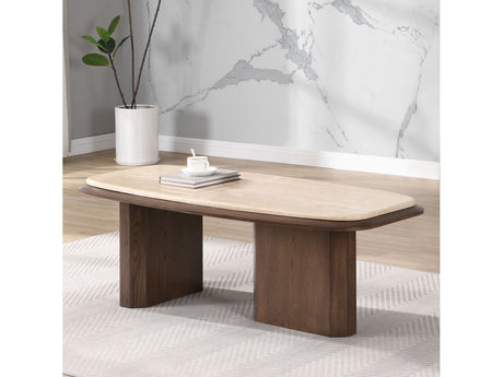 Kasha Travertine Top/Walnut Coffee Table - Ornate Home