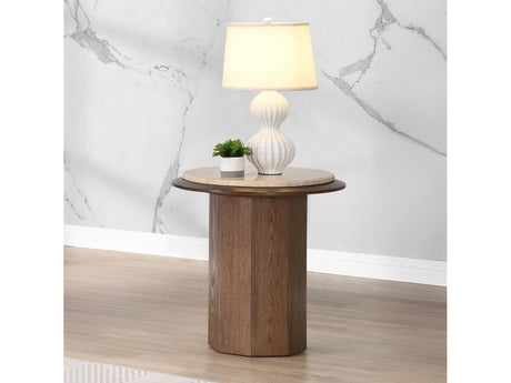 Kasha Travertine Top/Walnut End Table - Ornate Home