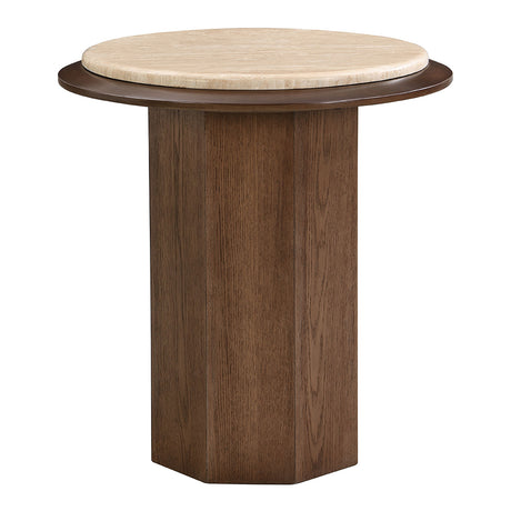 Kasha Travertine Top/Walnut End Table - Ornate Home