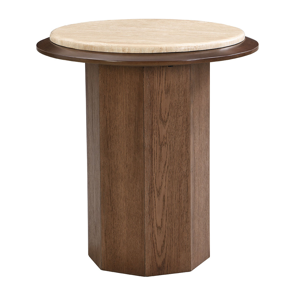 Kasha Travertine Top/Walnut End Table - Ornate Home