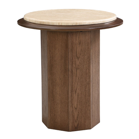 Kasha Travertine Top/Walnut End Table - Ornate Home
