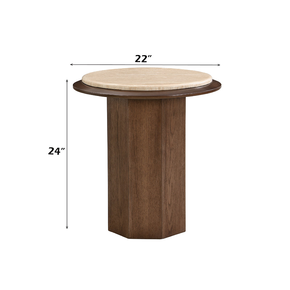 Kasha Travertine Top/Walnut End Table - Ornate Home