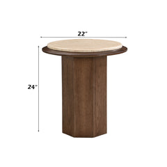 Kasha Travertine Top/Walnut End Table - Ornate Home