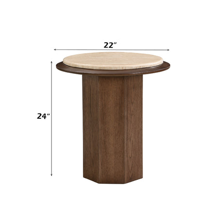 Kasha Travertine Top/Walnut End Table - Ornate Home