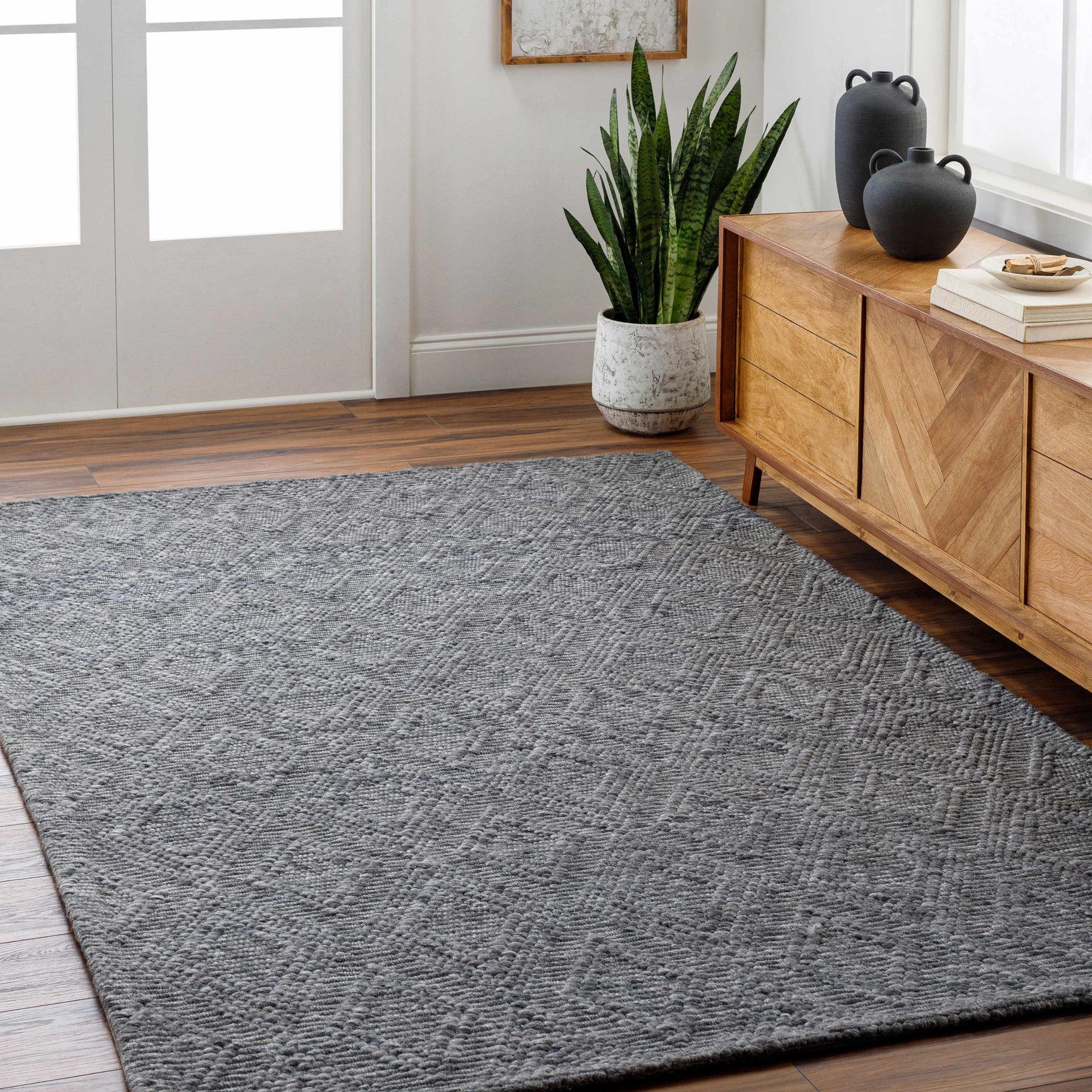 Kasib Dark Gray Hand Woven Area Rug - Clearance - Ornate Home