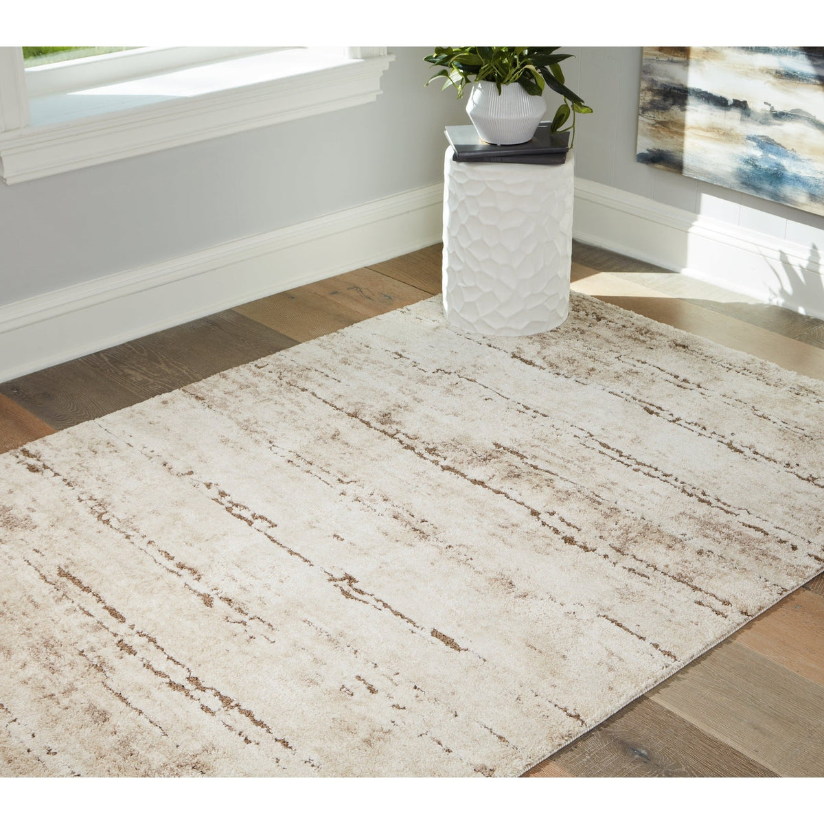 Ashley Furniture Kasney Cream/Brown Large Rug (Online Special Price ...