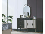 Nero Cream/Gray Bedroom Set (Queen Storage Bed With Headboard & Dresser With Mirror & 2 Nightstand )