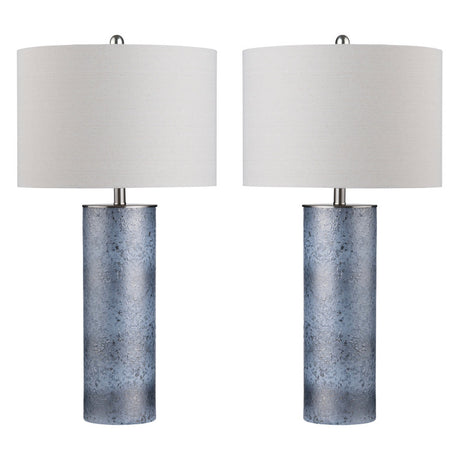 Katz Blue/Oatmeal Cylinder Table Lamp (Set of 2) - Ornate Home
