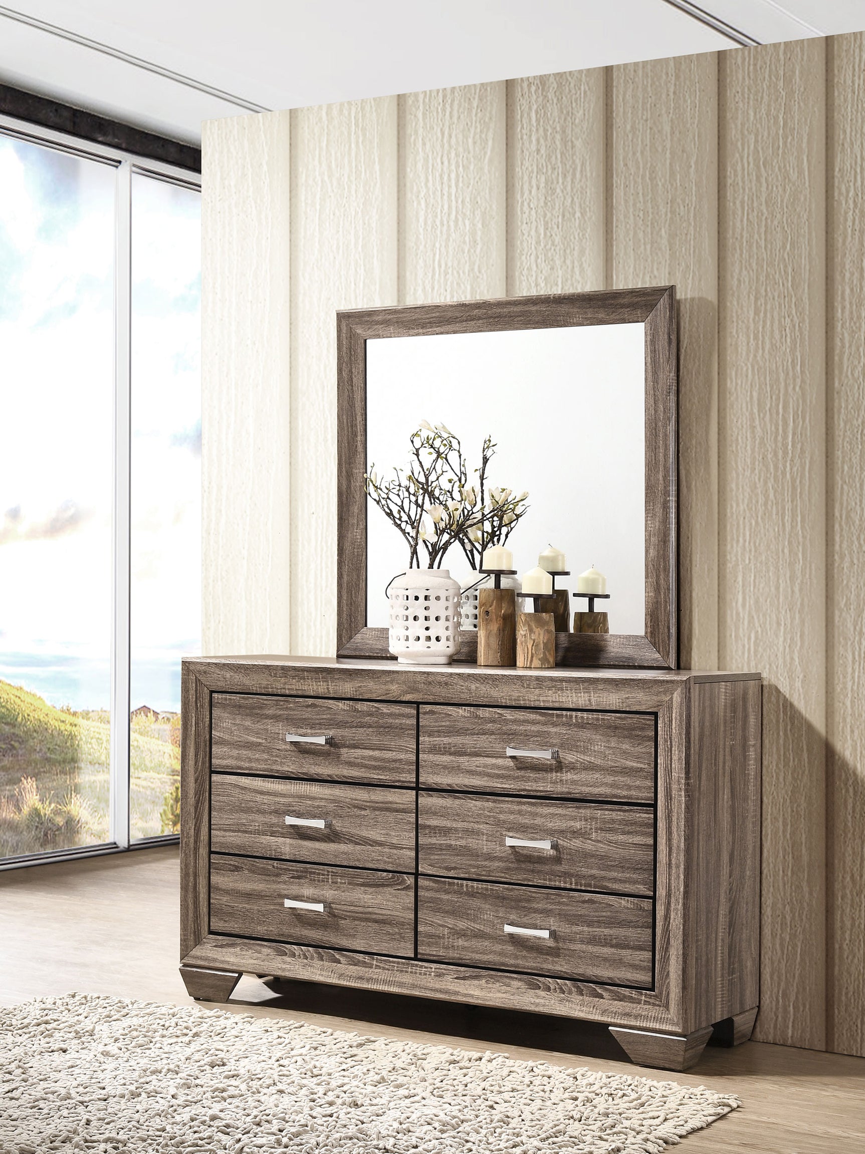 Kauffman Washed Taupe Dresser and Mirror - Ornate Home