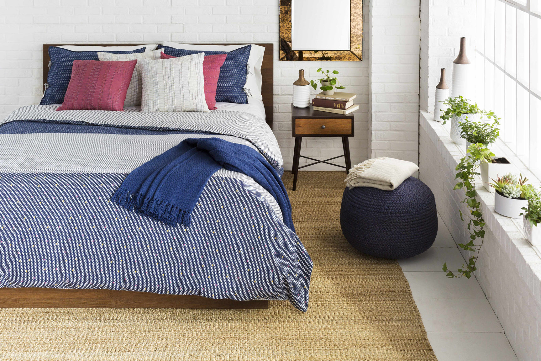 Kaumakani Jute Pouf in Dark Blue - Ornate Home